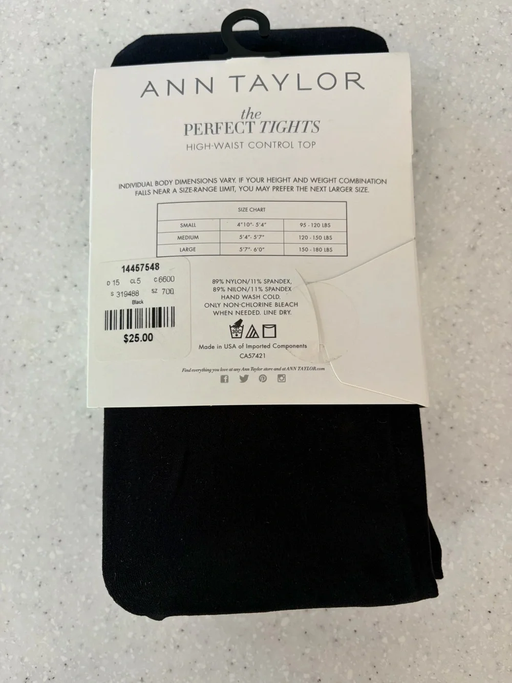 NWT ANN Taylor The Perfect Tights - Black High-Waist Control Top. Opaque Sz Med
